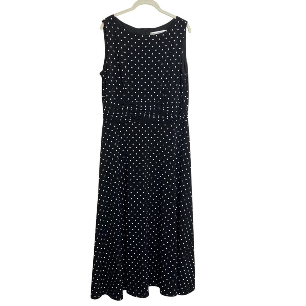 Jessica Howard Womens Maxi Dress 14 Black White Polka Dot Sleeveless Ruched